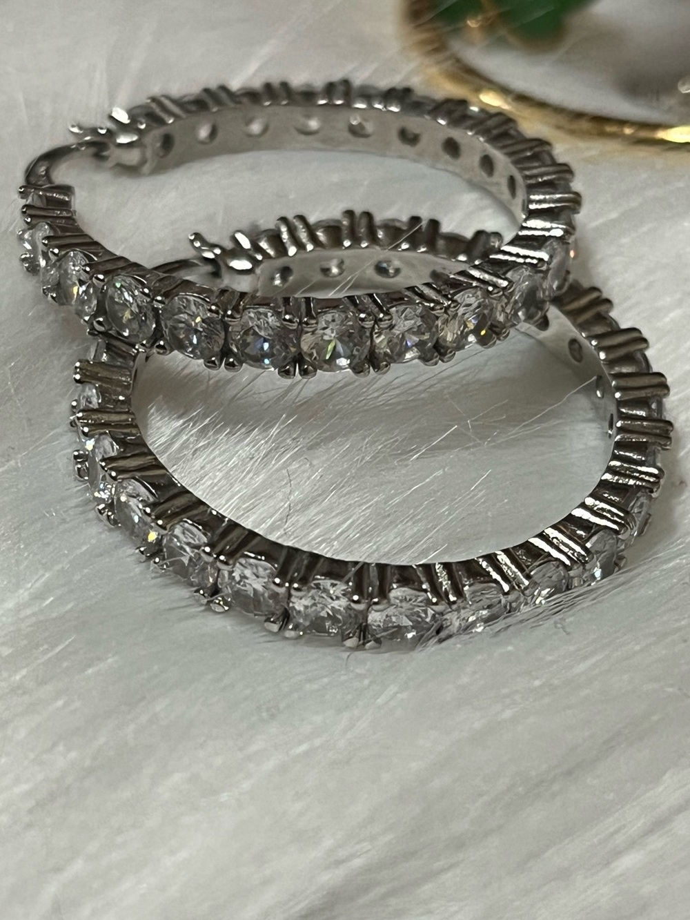 Silver Clear Rhinestones Hoop Earrings